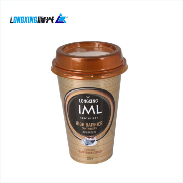 injection in mold label IML  take away microwavable 350ml disposable juice coffee PP plastic yogurt cup with lid straw